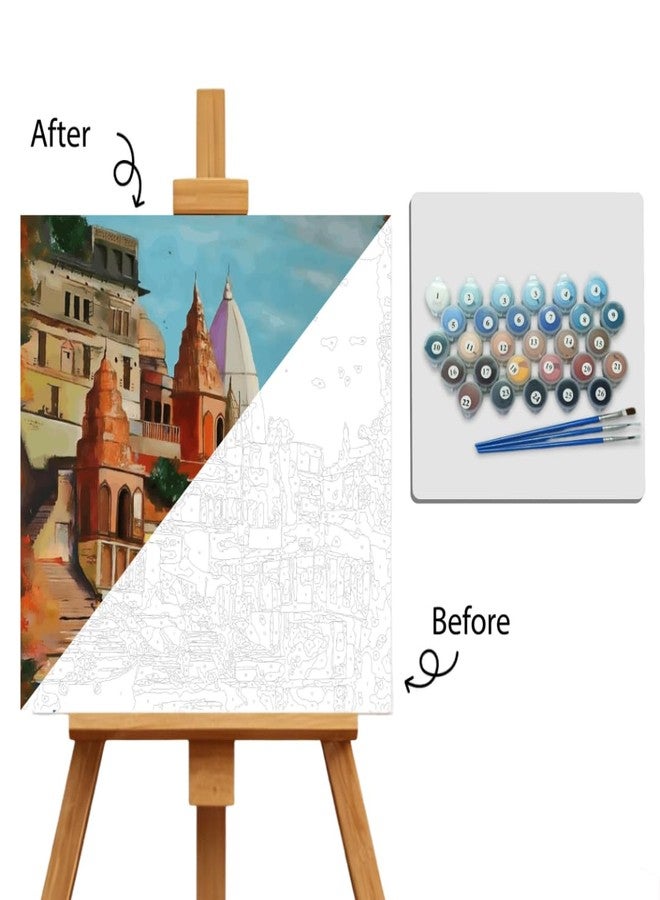 Paint Waint Paintwaint DIY Ghat and Places Paint by Numbers Kit for Kids and Adults - 35 x 40 CM Printed Canvas for Painting with 16 Colors - Perfect DIY Painting Kit for Beginners (Canvas Roll, PW10) - Image 3